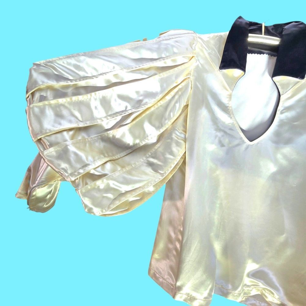 Vintage Haute Couture Balloon Puffy Sleeve Blouse Rich Thick Satin M